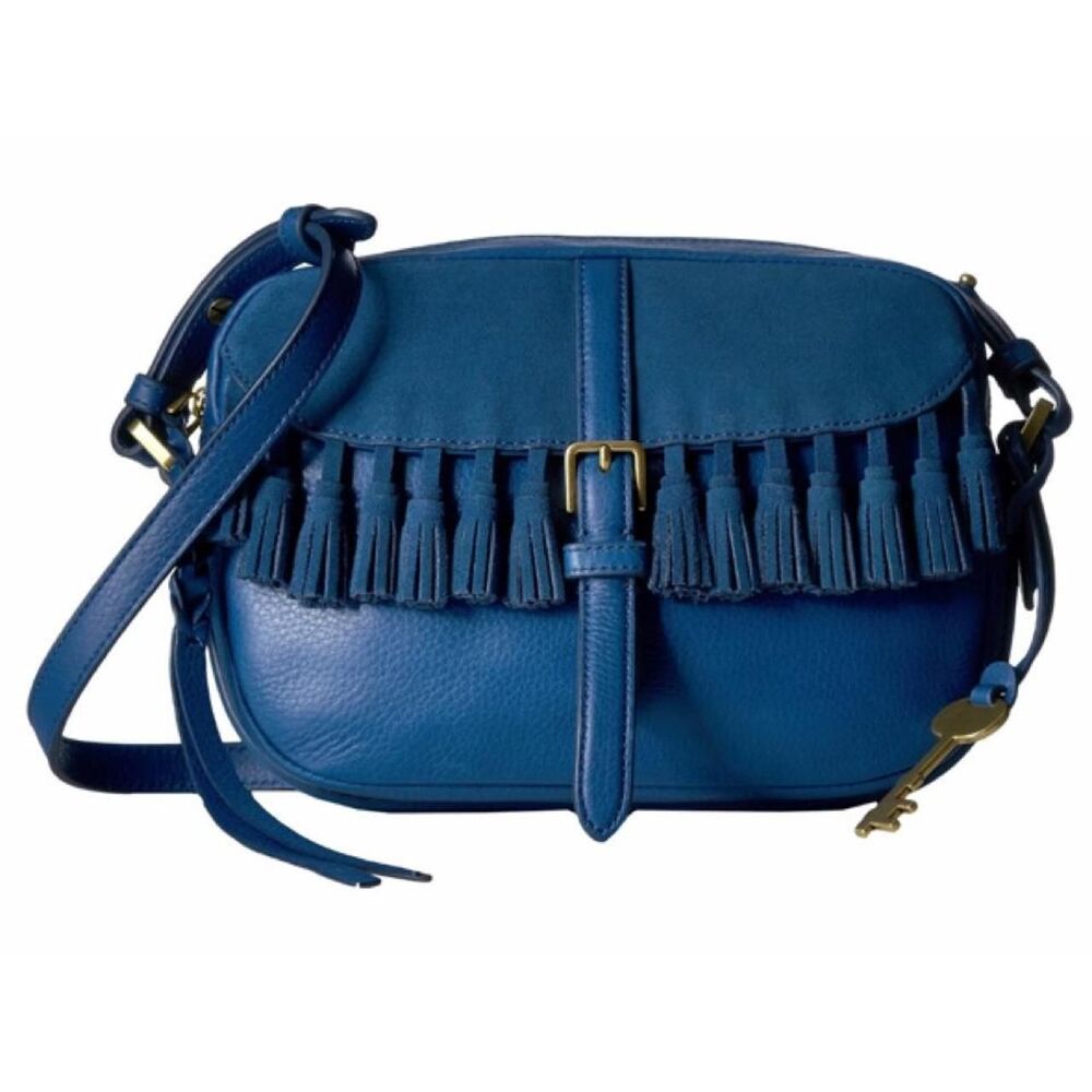VGUC Fossil Kendall Blue Leather & Suede Camera Crossbody Bag